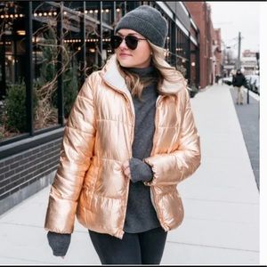 J.Crew Rose Gold Metallic Puffer Jacket with Primaloft size Small
